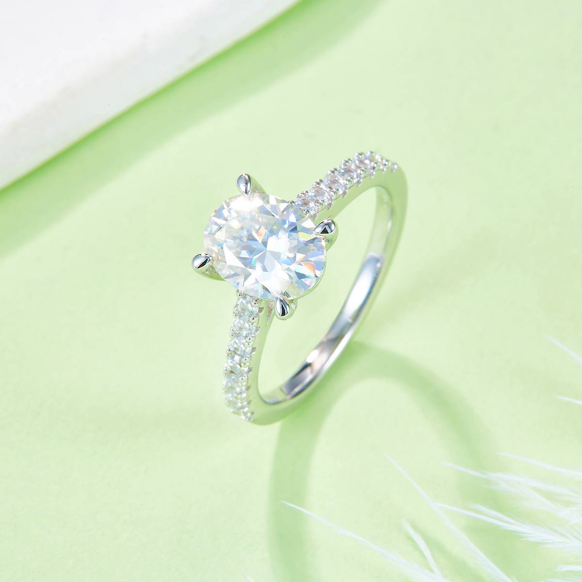 Micro set egg shaped S925 silver plated white gold moissanite diamond women's ring 2.0 carats D-grade
